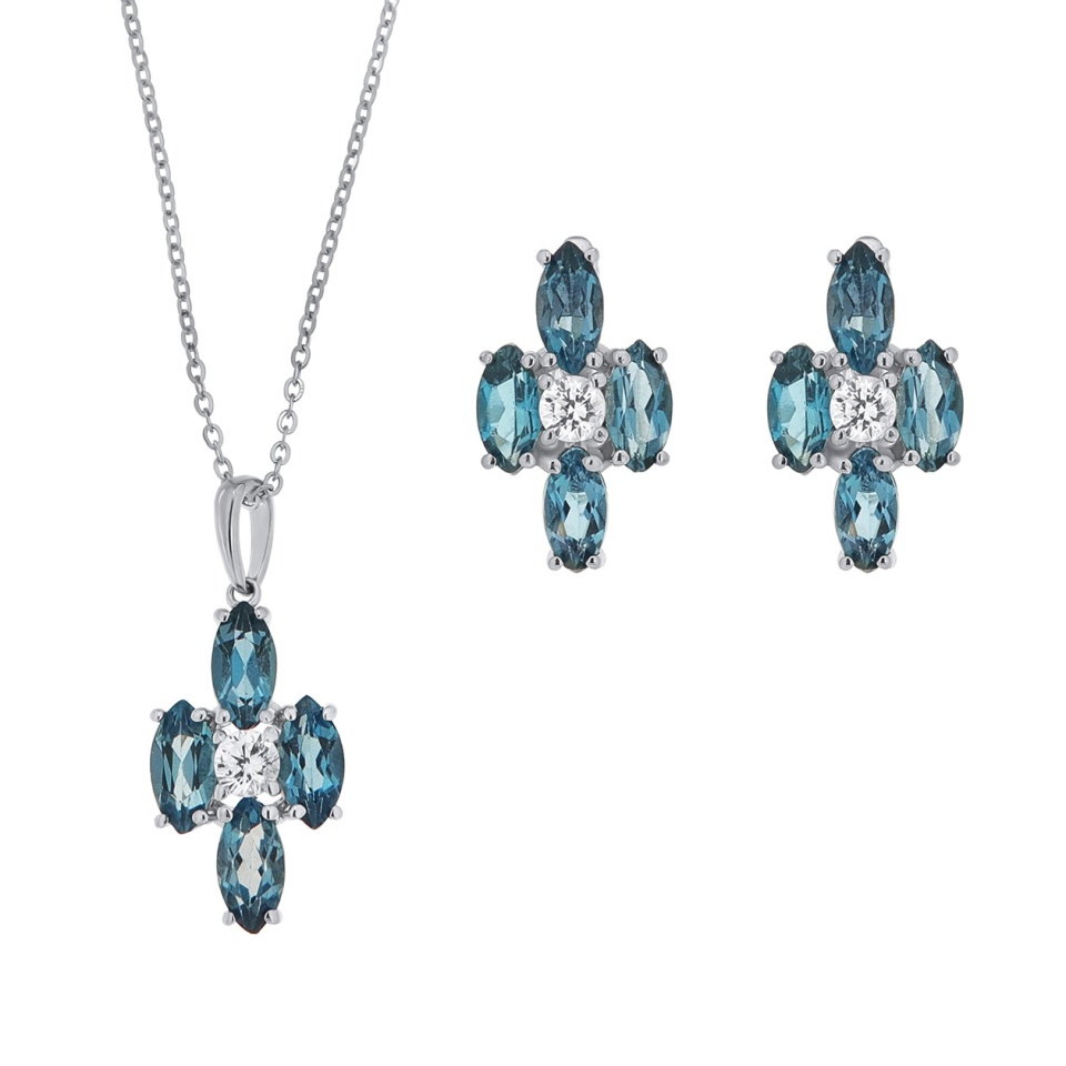 Silver set with natural topaz, gift set
