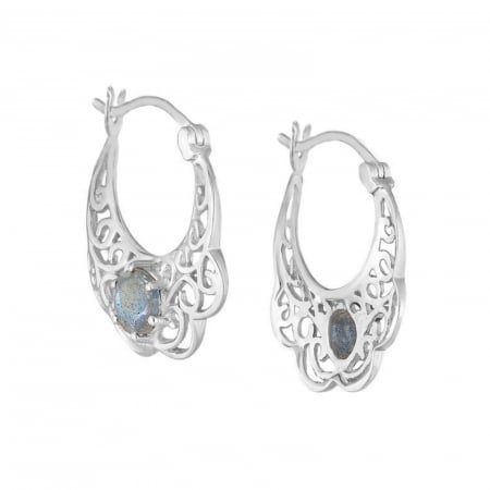 Indian style earrings in 925 silver with labradorite