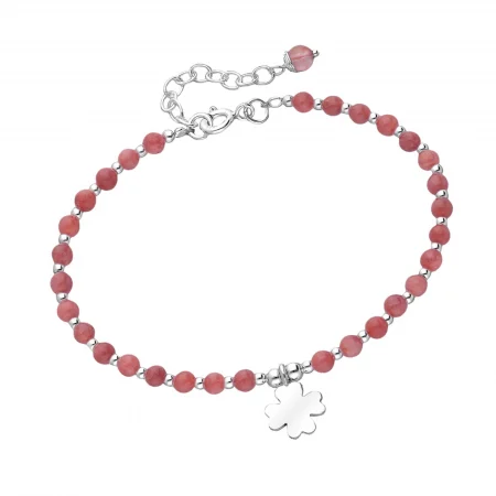 silver bracelet with agate and clover pendant