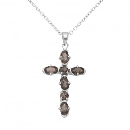 cross pendant in silver and smoky quartz