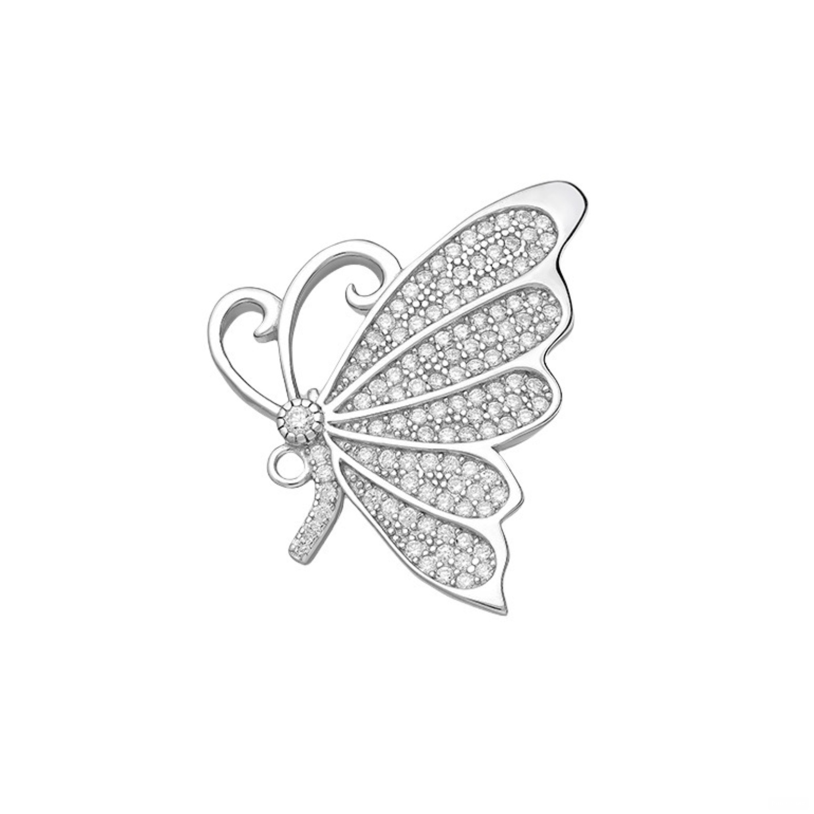 butterfly pendant in silver zircon