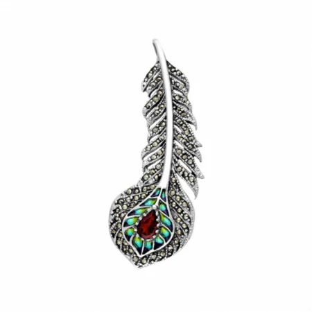 Peacock silver brooch