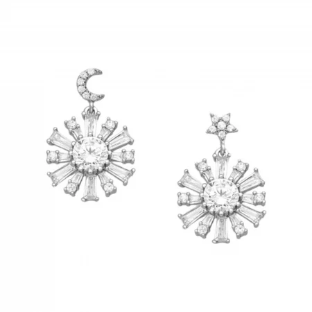 Star and crescent earrings in 925 silver and cubic zirconia stones