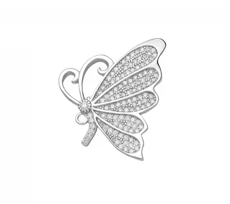 Silver butterfly brooch with white zircons
