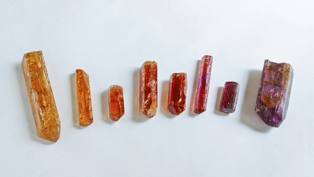 different colors of natural topaz crystals