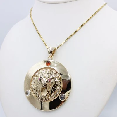 solid gold men's lion head necklace