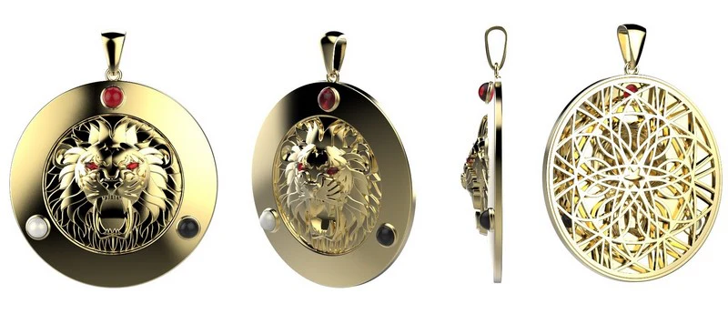 rendering project views of 100 gram gold lion pendant