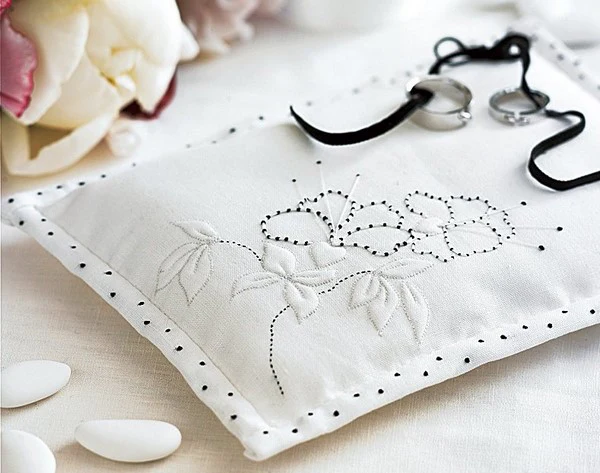 embroidered wedding ring cushion
