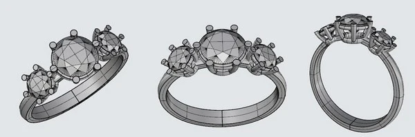images of a ring with 3 diamonds in white gold
