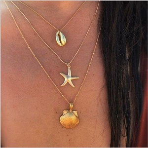 necklace with golden shell pendants